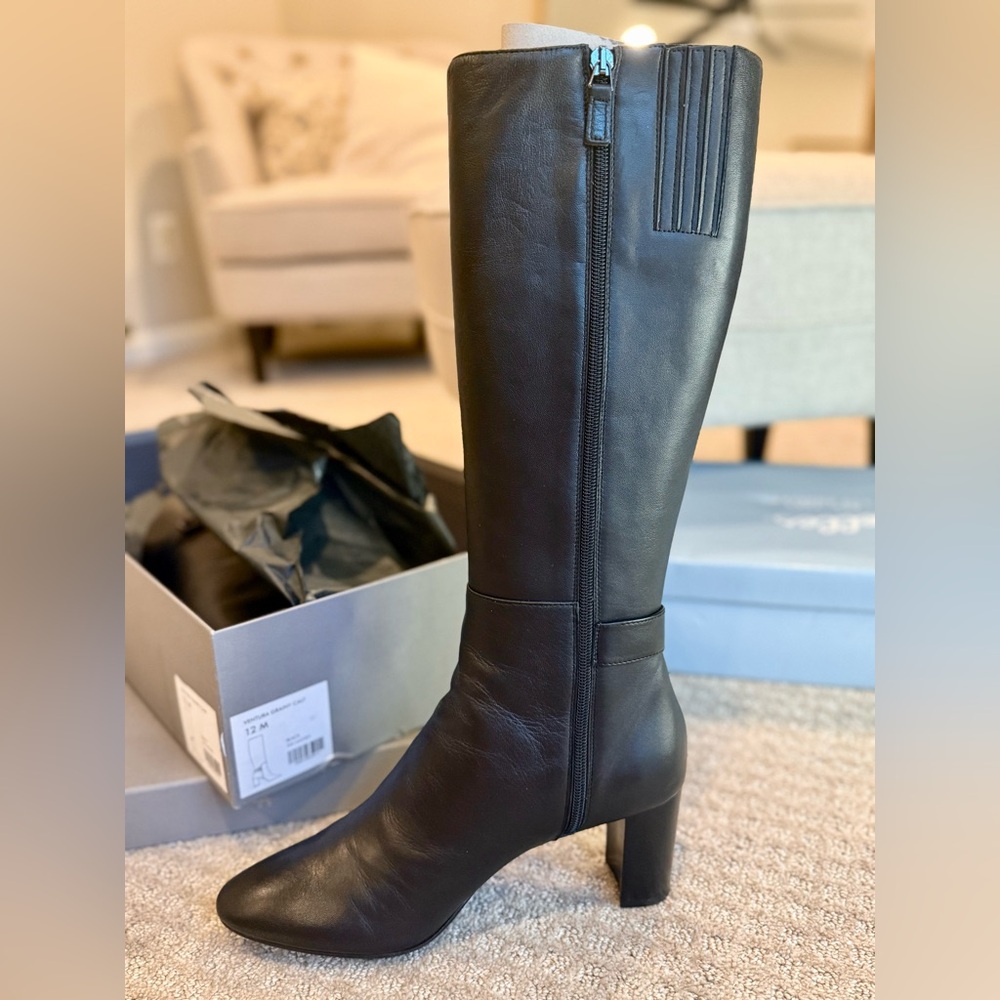 Aquatalia Luxury Italian Leather Knee High Boots Black Rare Size 12 $695 Retail - Picture 3 of 5